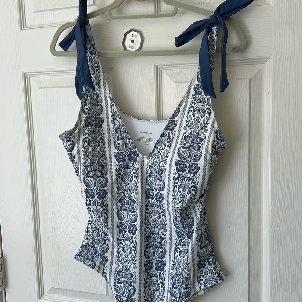 Blue and White Floral Swimsuit